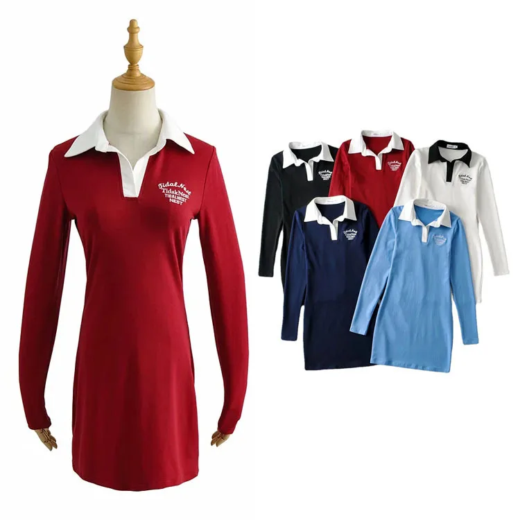 

Za 2021 women Elegant style shirt collar stitching dress autumn women's slim letter embroidery bag hip skirt