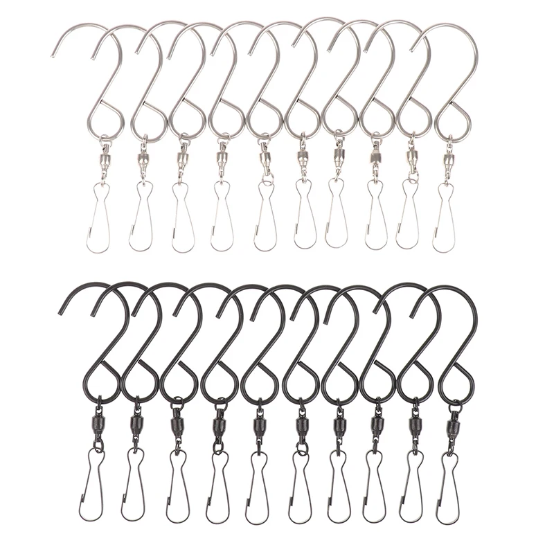 

10Pcs/Set Swivel Hooks Clips for Hanging Wind Spinners Wind Chimes Display S Hooks Black/Sliver