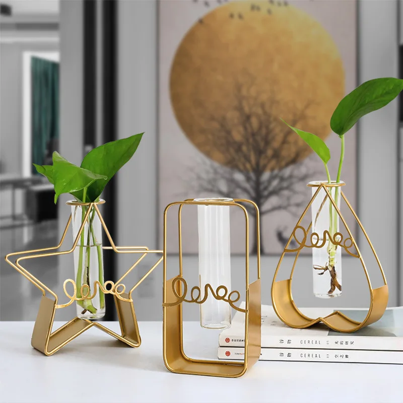 

Modern Home Decoration Metal Hydroponic Vase Home Decoration Accessories Tabletop Hydroponic Flower Pot Bonsai for Household