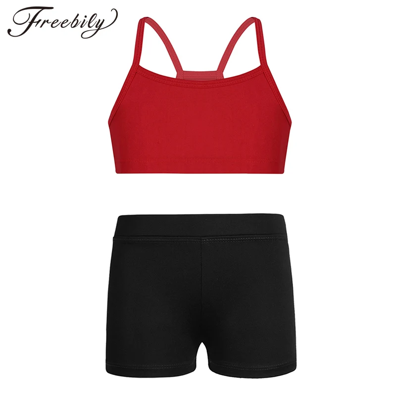 

Kids Stretchy Crop Top with Shorts Set Girls Ballet Gymnastics Activewear Sports Workout Fitness Stage Performance Dancewear