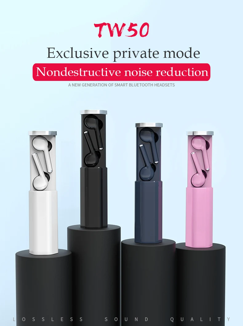 2019 Новинка TW50 Bluetooth гарнитура для iPhone двойные динамики шумоподавление наушники