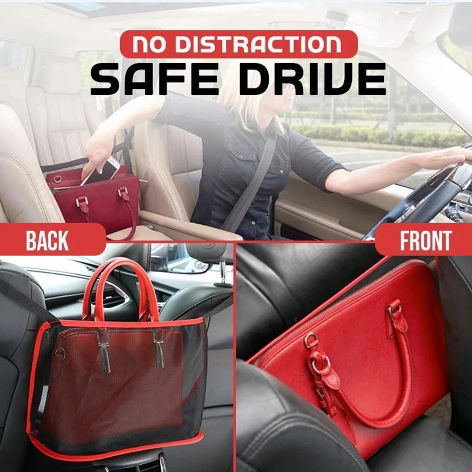 

Car Net Pocket Handbag Holder for Handbag Bag Documents Phone Valuable Items ASD88