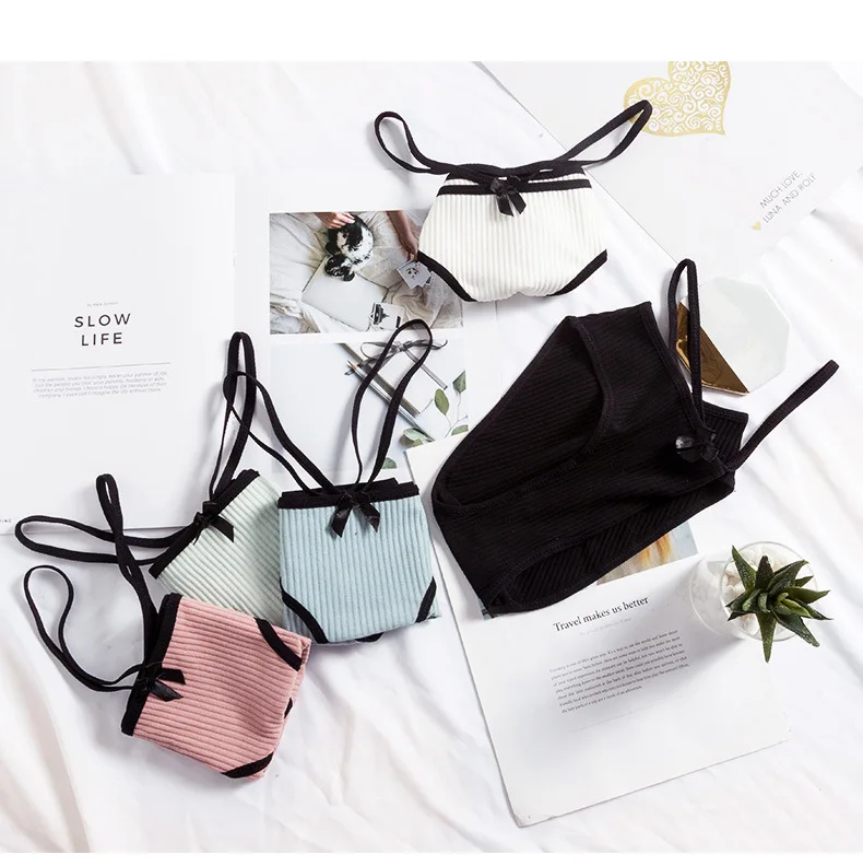 3 шт./набор японское Полосатое хлопковое сексуальное женское нижнее белье