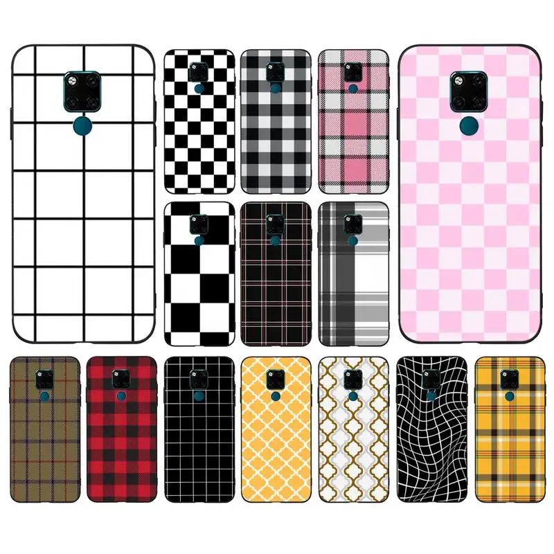 

YNDFCNB Black White Plaid Phone Case for huawei mate 10 20 lite pro X Honor play Y6 5 7 9 prime 2018 2019