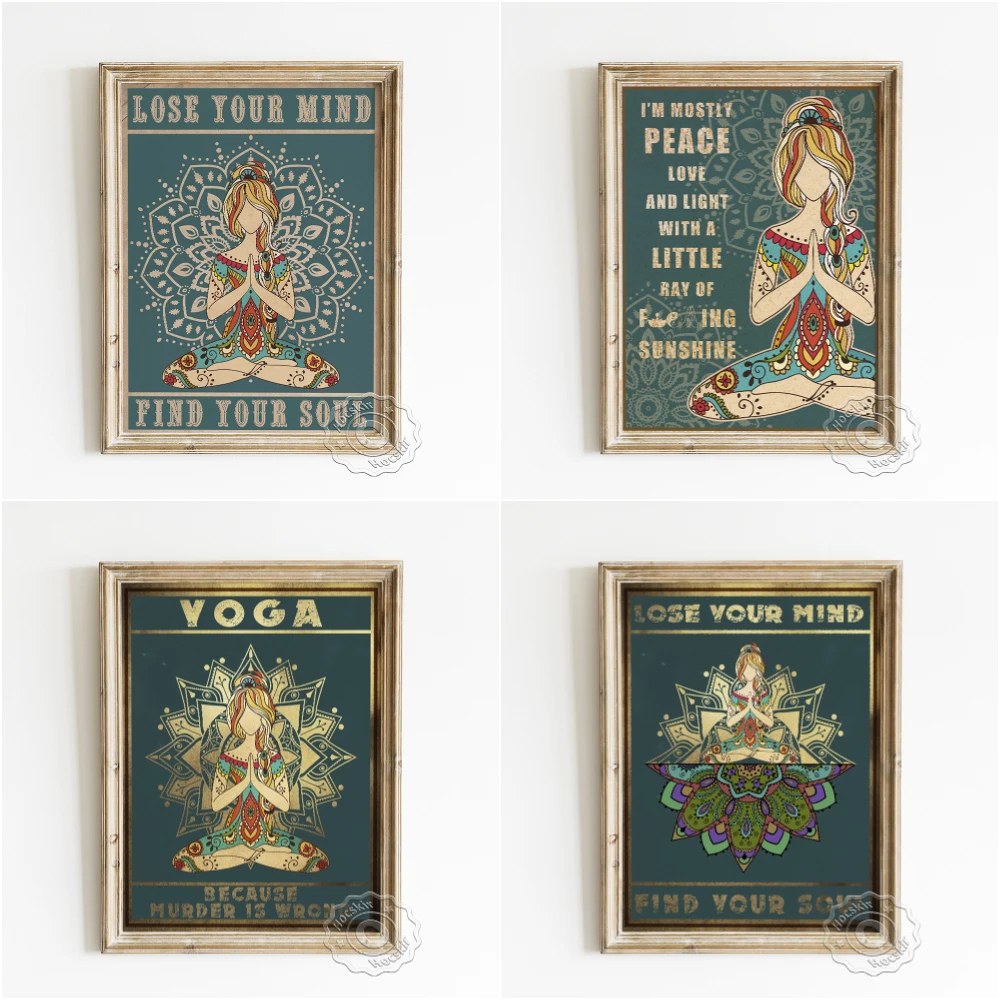 

Namaste Yoga Wall Art Poster, Love And Peace Inspirational Quotes Vintage Art Picture, Yoga Spiritual Abstract Flower Home Decor