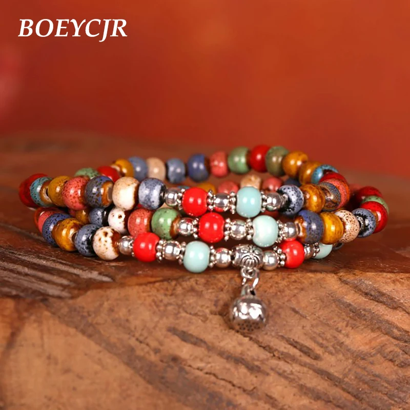 BOEYCJR цветные керамические бусины серебряный цвет браслеты и ювелирные изделия