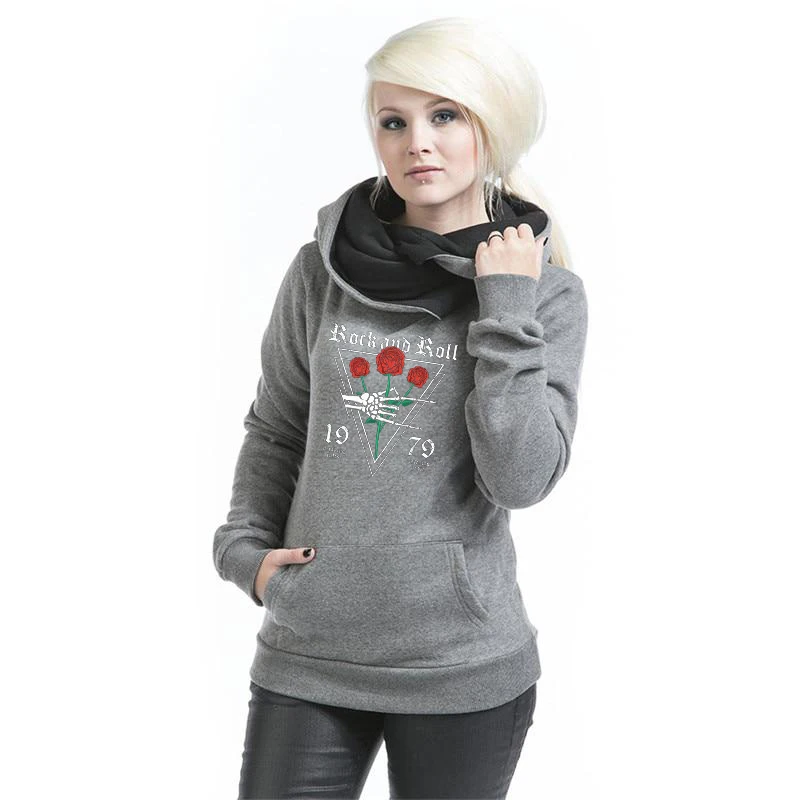 Casual Women Sweatshirt Hoodie Autumn Big Hat Floral & Rose Cotton Hooded Tops Clothing Pullover Female Sweetshirts Hoodies
