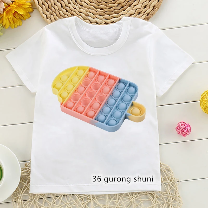 Camiseta divertida y colorida para ni&ntilde;os y ni&ntilde;as, camisa sensorial de empuje de burbujas, de helado-2