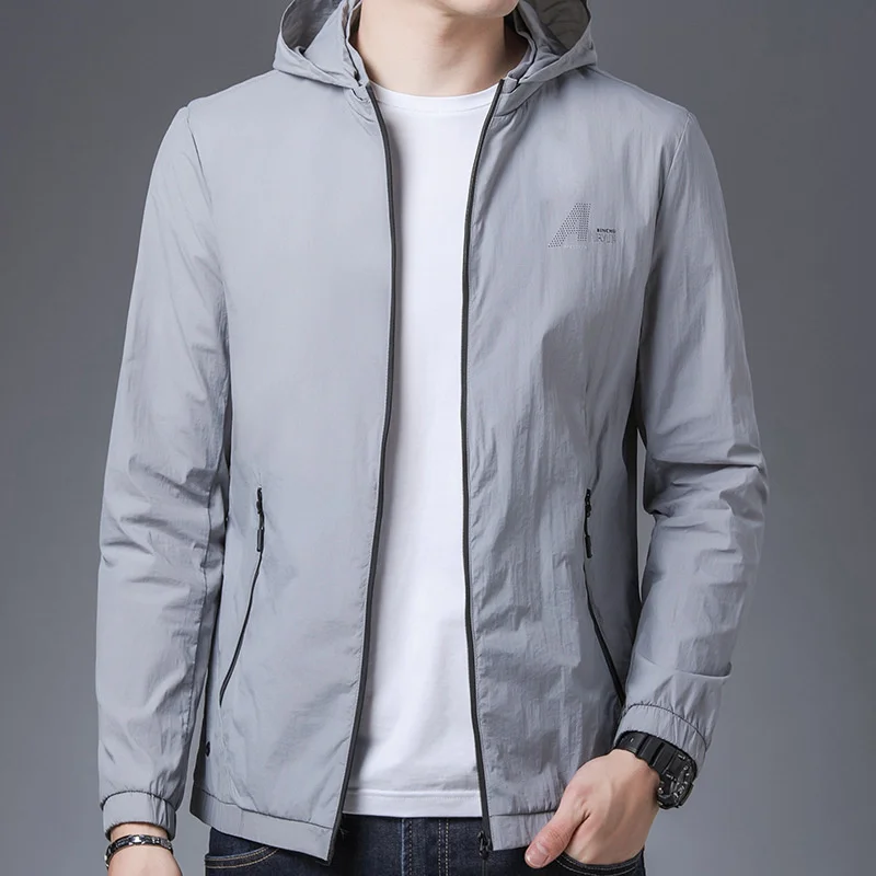 

hat cool detachable Summer breathable waterproof men's thin coat new youth fashion clothes