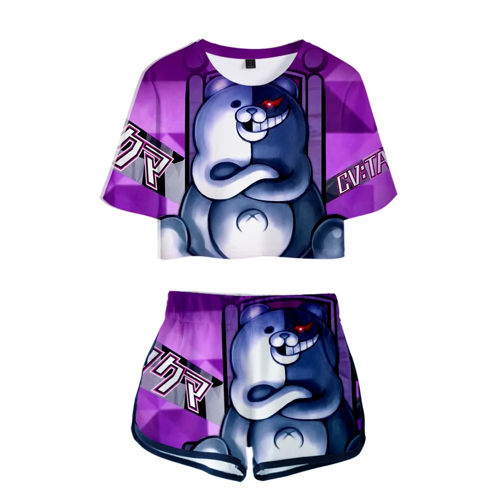 

Summer Women's Sets Anime Danganronpa Monokuma Crop Top + Shorts Sweat Suits Women Tracksuits Two Piece Outfit Cosplay Costume