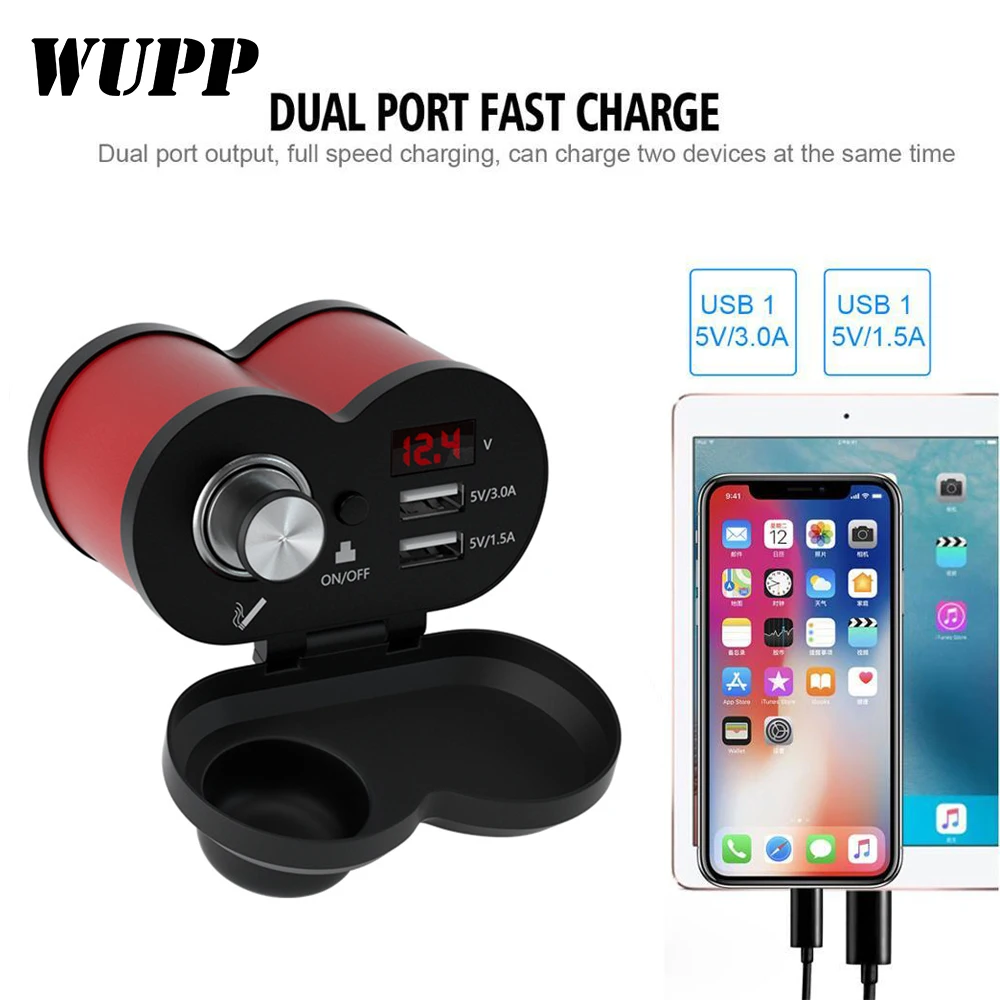 Зарядное устройство WUPP с двумя USB портами и вольтметром 5 В 3 0 А|Электроаксессуары