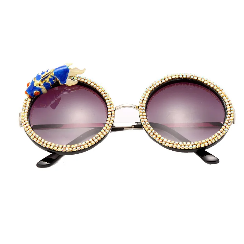 

Kilig Goldfish Round Rhinestone Sunglasses Oversized Diamond Bling Bling Glasses