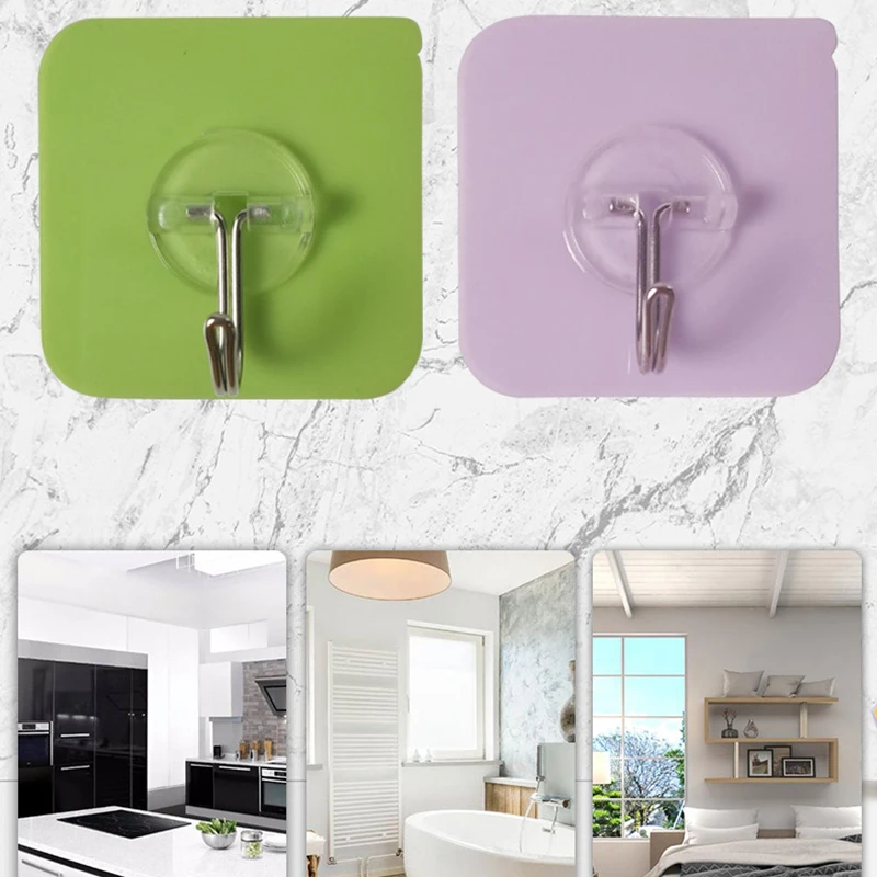

10PCS Stainless Steel Adhesive Hooks Reusable Heavy Duty Wall Hooks Transparent Seamless Waterproof Hooks J8