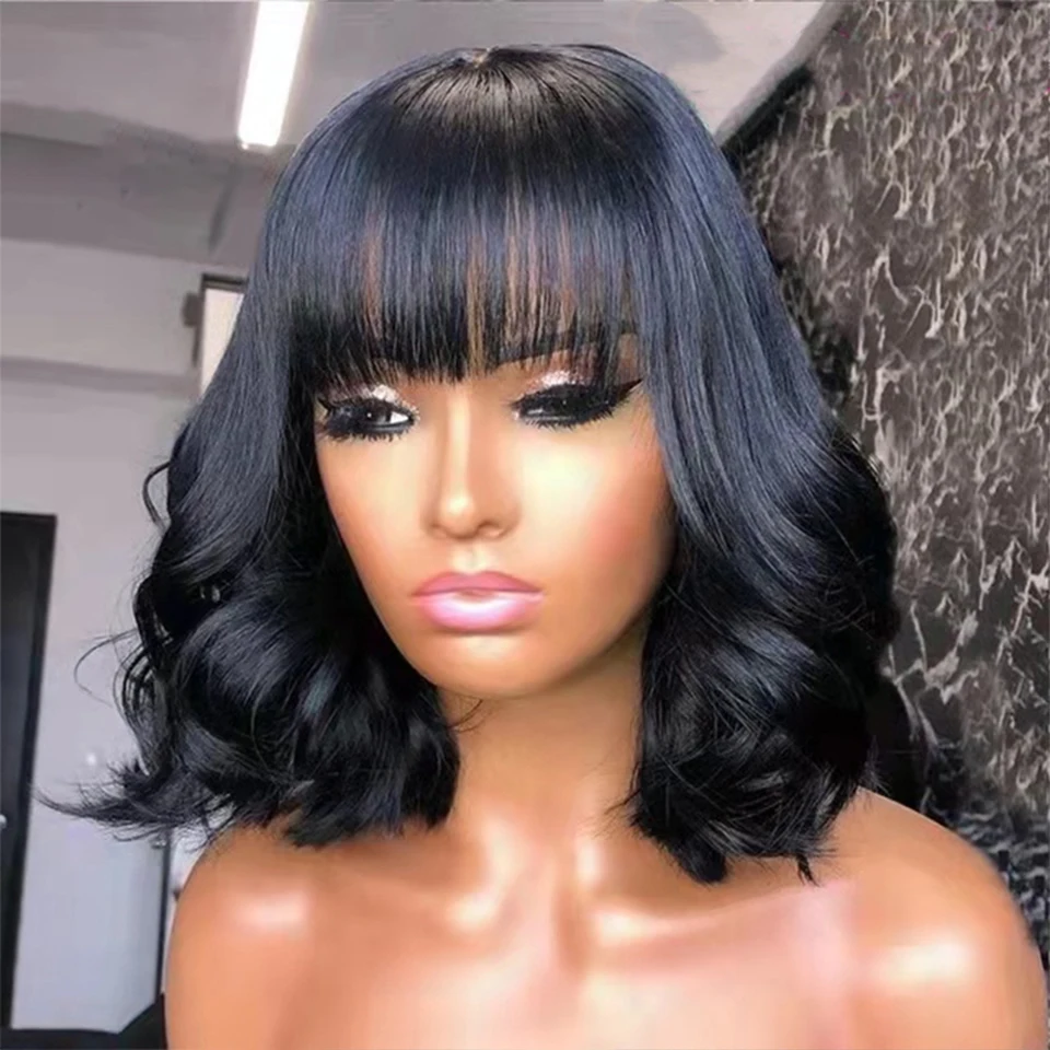 Парик короткий боб с челкой прямые бразильские волосы парики для женщин