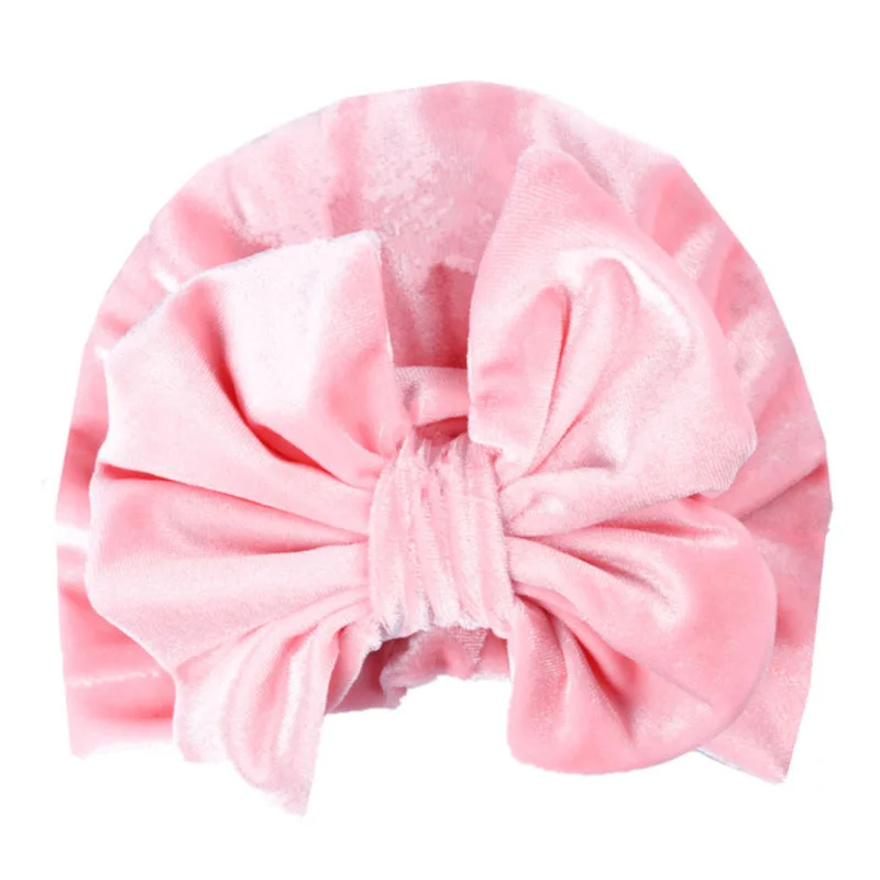 style 2 pink Детские хлопковые шапки с большим бантом для девочек, головной убор в индийском стиле, осенняя Шапка-бини - Цвет: style 2 pink