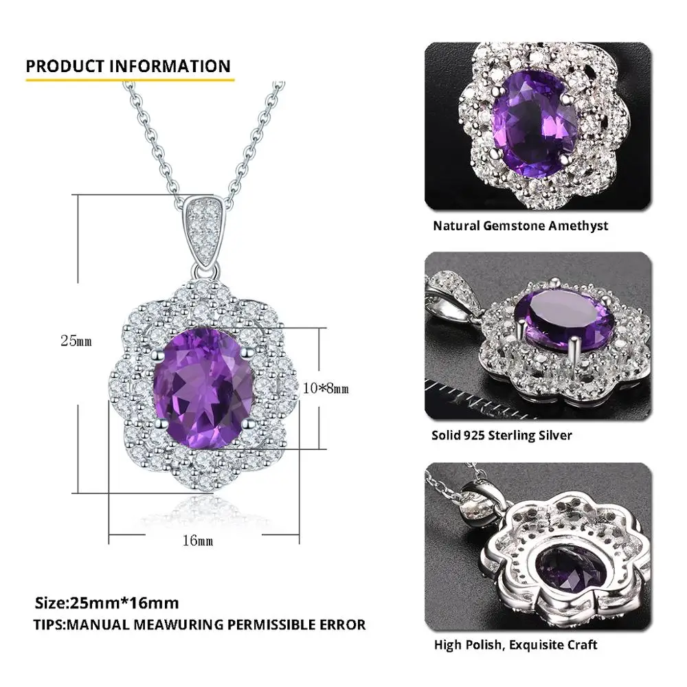 Женский кулон с аметистом 925 карата из серебра пробы | Украшения и аксессуары