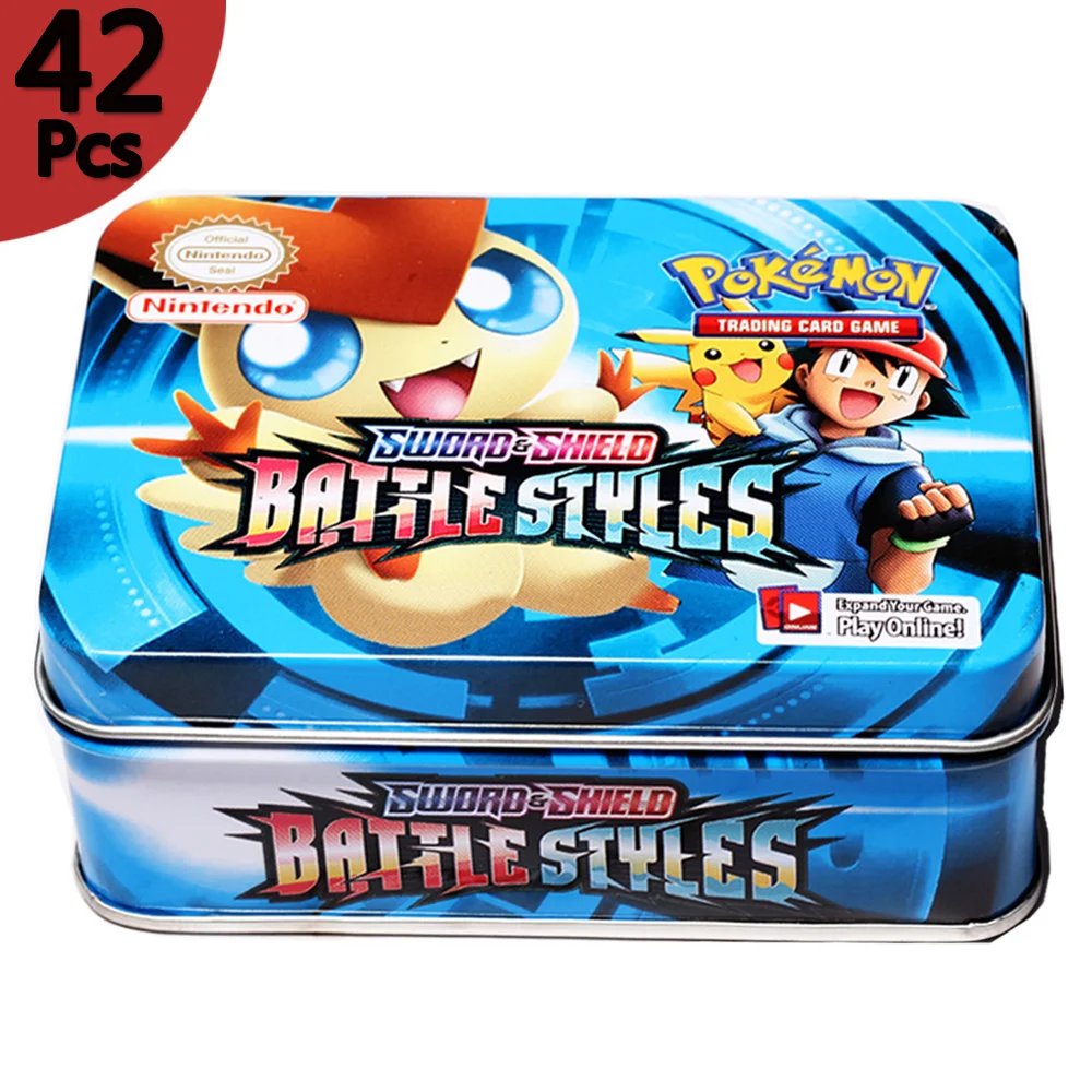 TAKARA TOMY-set de Cartas coleccionables de Pok&eacute;mon para ni&ntilde;os, juego de colecci&oacute;n de cartas de Anime, caja de hierro, 42 estilos de batalla-2