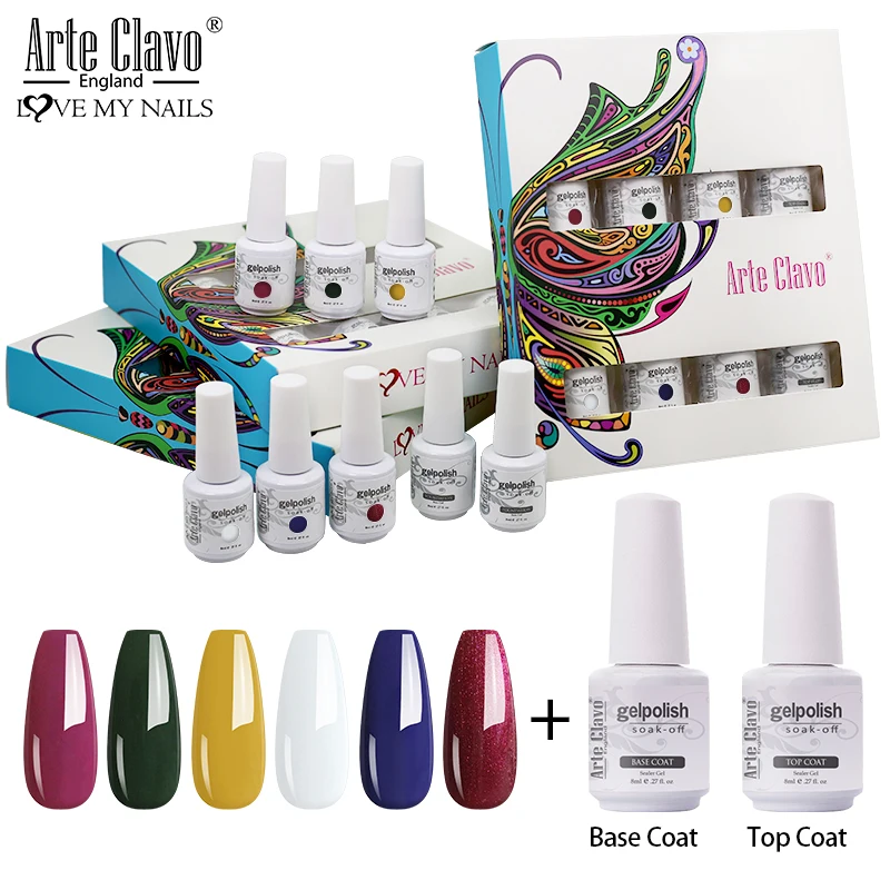 

Arte Clavo 8pcs/Set 8ml Nail Art Gel Varnish Hybrid Soak Off Gel Lak Manicure UV Gel Nail Polish Salon Nail Top Coat Base Coat