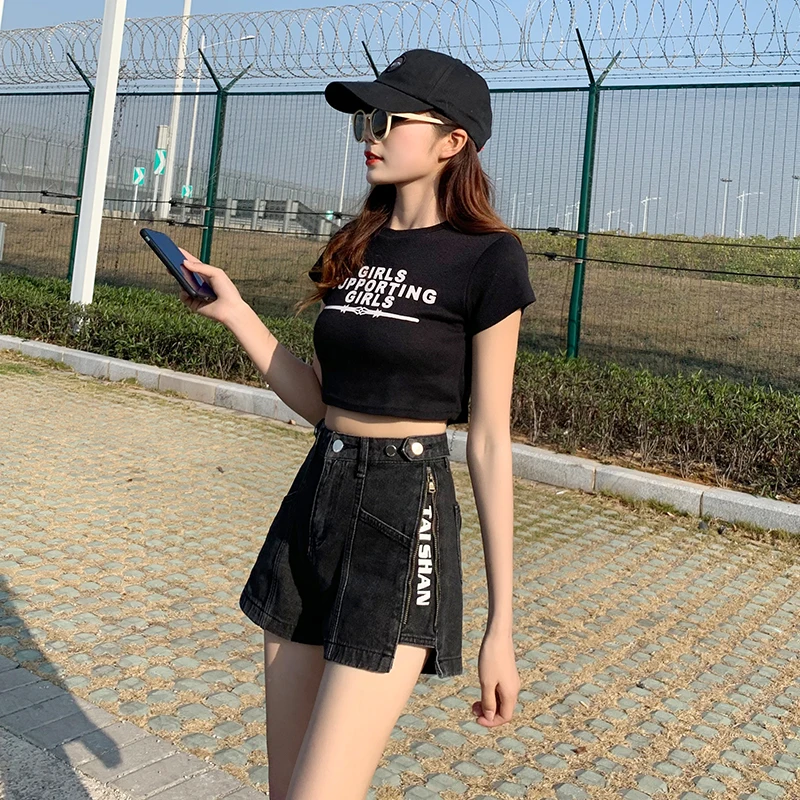 

Korean Fashion Vintage Clothes Loose Shorts Summer New High Waist Wide Leg A Line Jeans With Zipper Woman Aesthetic Y2k Zaraing
