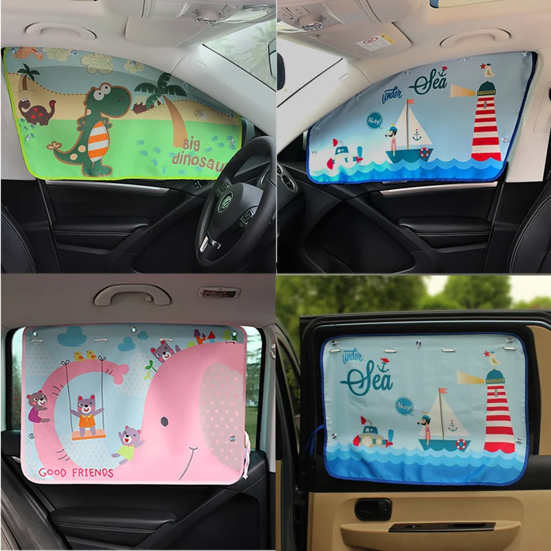 

Cute Cartoon Magnetic Car Side Window Sunshades Curtains Adjustable Auto Windows Sun Visor Styling Animal Pattern Blinds Covers