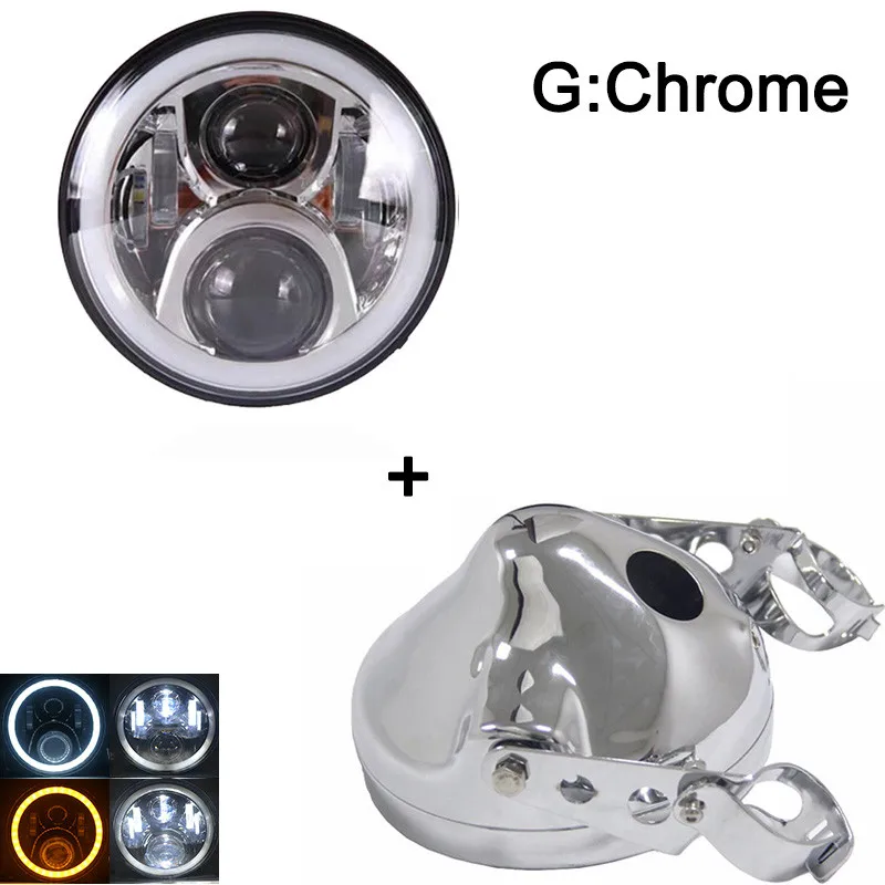 1Set Chrome 60W 7 дюймов 45 Вт DOT SAE E9 мотоциклетные 883 фары с углом глаз светодиодные 883 фары 7 дюймов корпус ведро отделка кольцо - Цвет: 1Set Chrome 60W