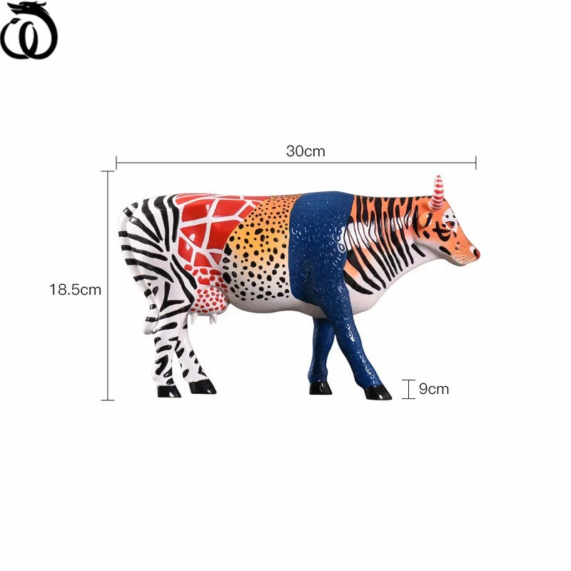 

WU CHEN LONG American Luxurious Painting Ox Art Sculpture Animal Cattle Figurines Resin Craft Nordic Cow Home Decoration R6719