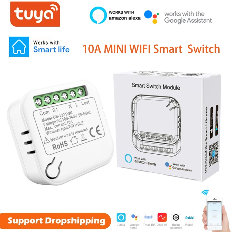 

Умный мини-выключатель с поддержкой Wi-Fi, 10 А
