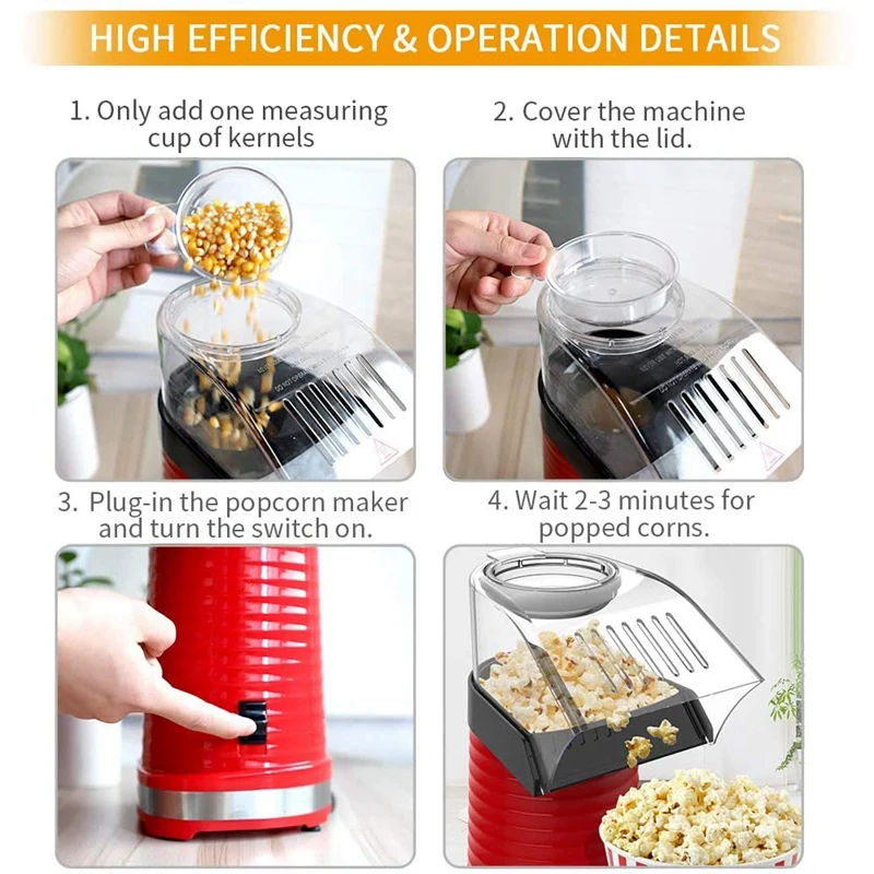 

Air Popper Popcorn Maker Electric Hot Air Popcorn Popper Maker for Home Healthy Hot Air Swirling Popcorn Popper EU Plug