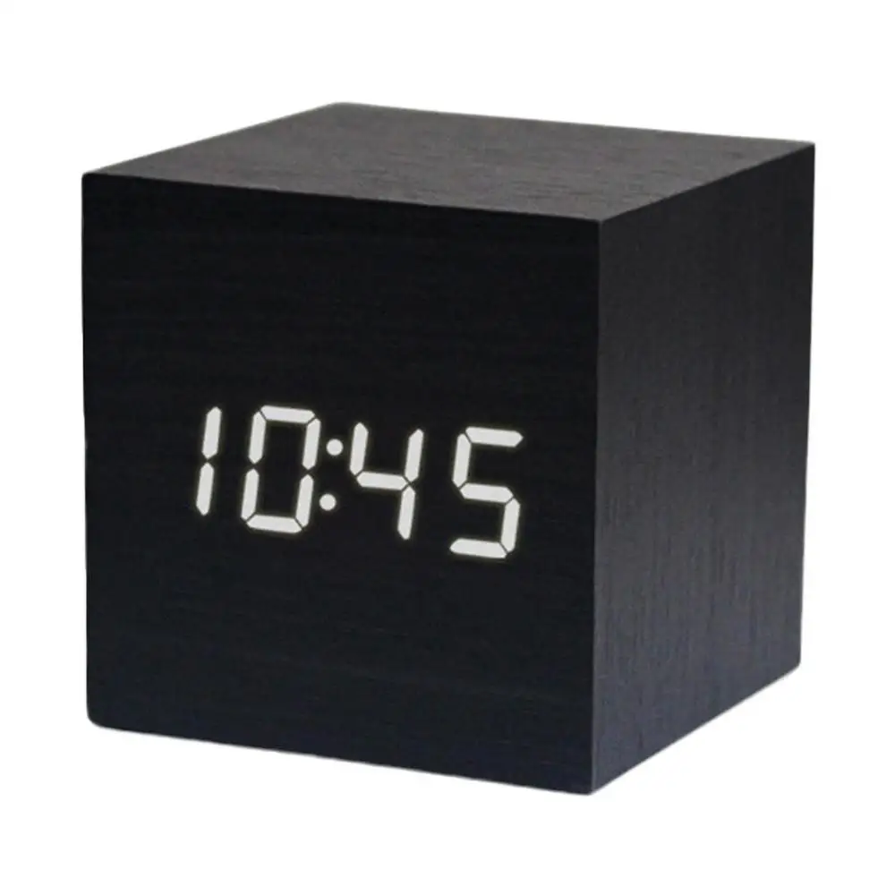 

New Digital Wooden LED Alarm Clock Wood Retro Glow Clock Desktop Table Decor Voice Control Snooze Function Desk Tools