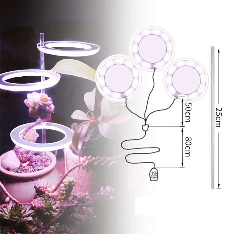 

Angel Three Ring LED Grow Light USB Phyto Lamp Full Spectrum Plant Growth Lamp for Indoor Plant Seedlings Flower Succulet