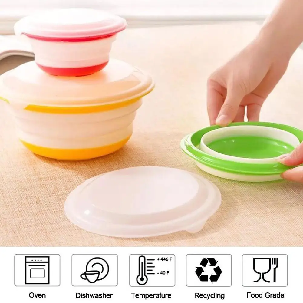 

3pcs/set Silicone Collapsible Bowls With Lids Food Grade Silicone Foldable Bowls For Food Water Feeding Portable Travel Bowl