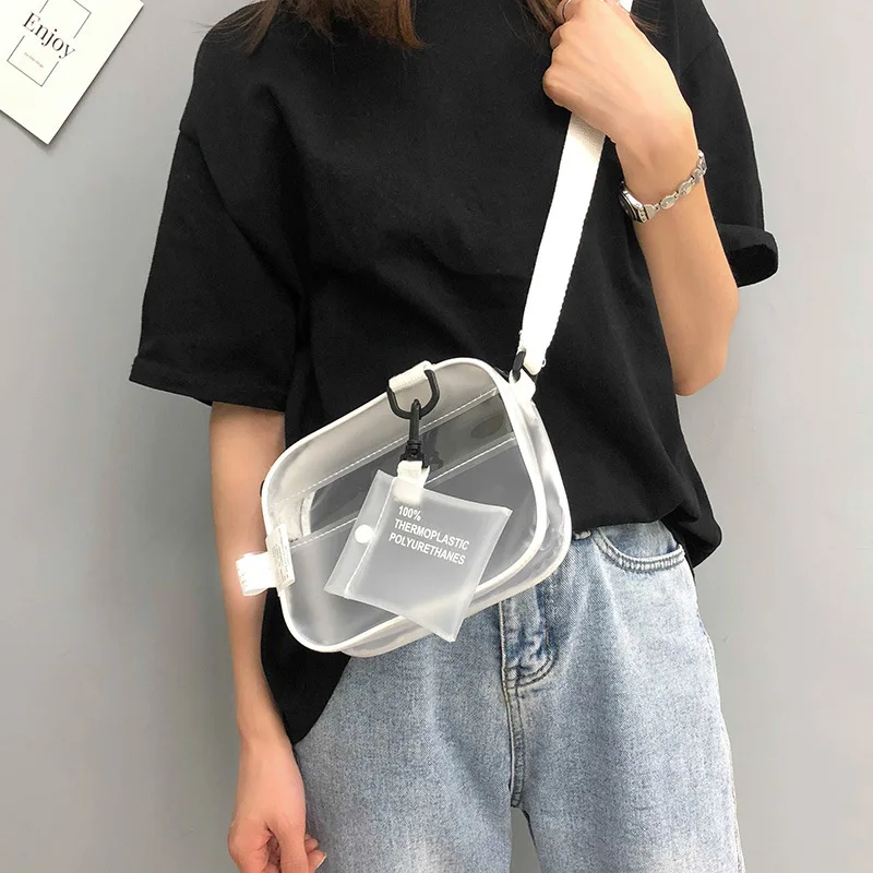 

Casual Transparent Clear Women Crossbody Bags Shoulder Bag Handbag Jelly Small Phone Bags with Card Holder Wide Straps Flap