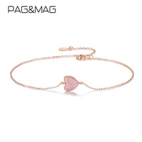 pagmag charm love heart zircon simple link chain bracelets 925 sterling silver fashion jewelry for women accessories bijoux