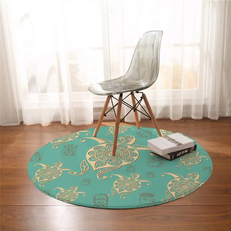 Green BeddingOutlet Sea Turtle Round Carpet Map Tortoise Floor Mat Non-slip Starfish Shells Nautical Area Rugs Marine Animal tapetes - Цвет: Green