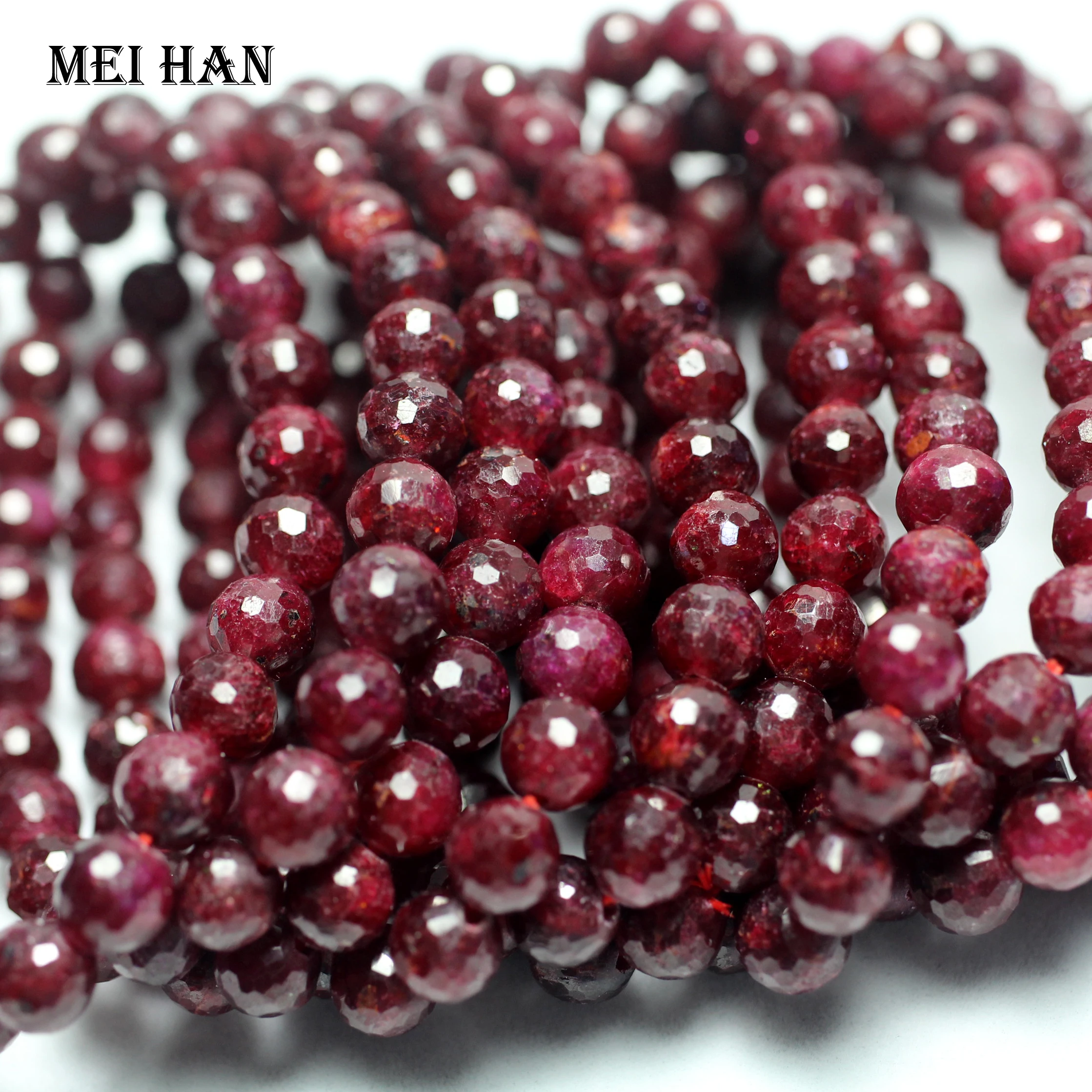 Meihan (1 браслет/набор) натуральный AAA 6-7 мм Рубин Ограненный круглый камень