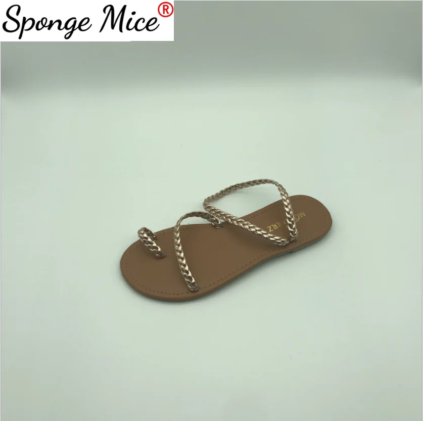

Plus Size 43 Thong Sandals Summer Women Flip Flops Weaving Casual Beach Flat with Shoes Rome Style Female Sandal Low Heels 2021