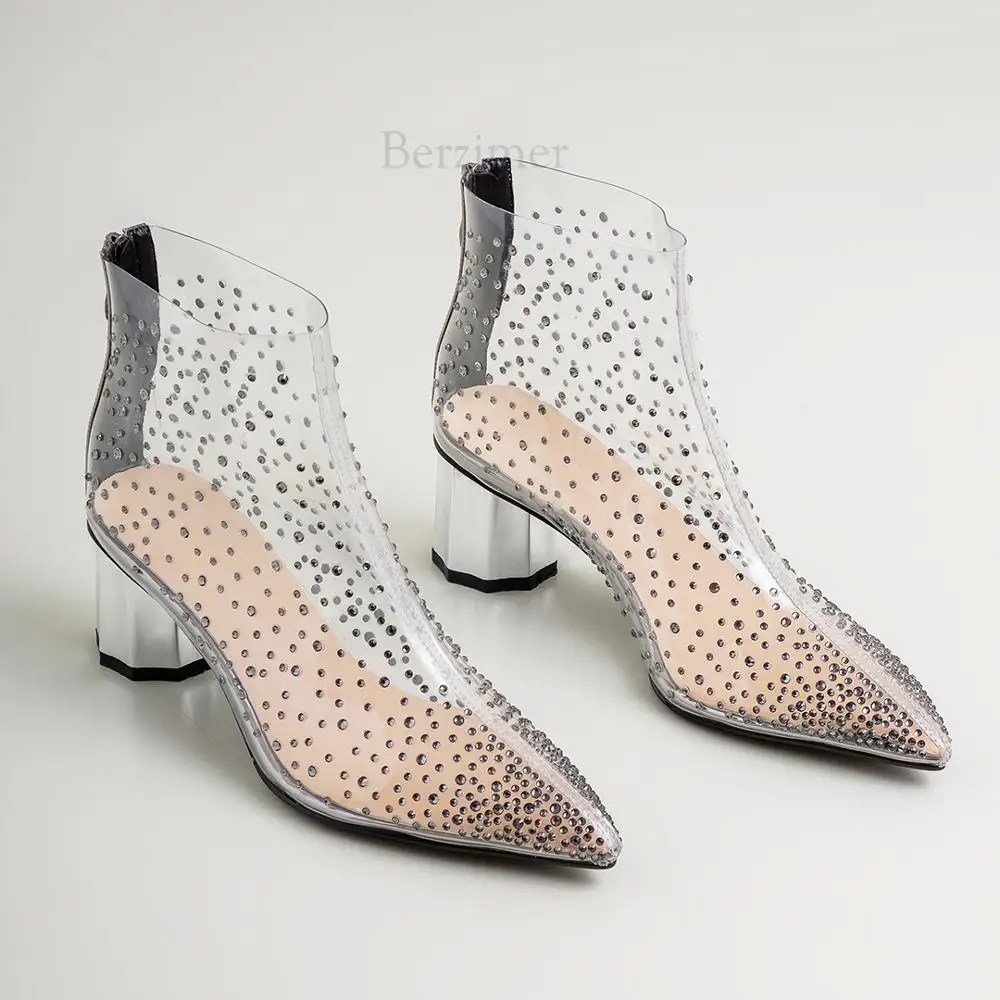 BERZIMER/пикантные женские ботильоны из прозрачного ПВХ прозрачные ботиночки для