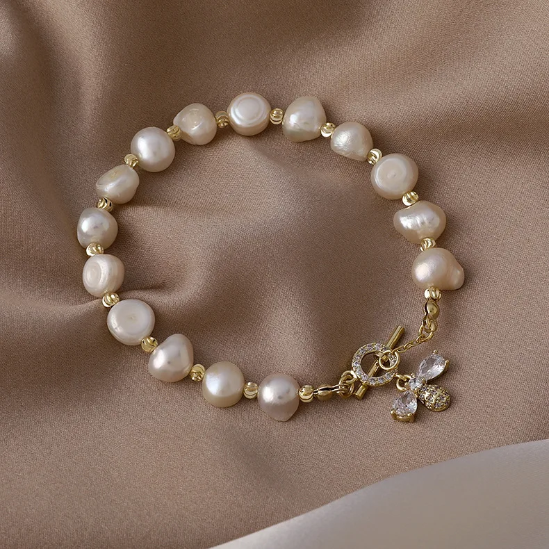 

Freshwater pearl bracelet exquisite zircon bee niche design pendant student girlfriend elegant braceletjewelry for women