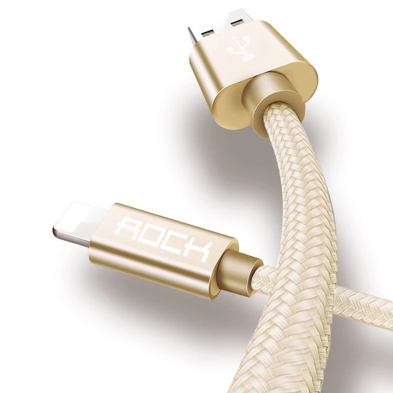 Gold ROCK USB кабель для iPhone X 8 7 6 6S Plus 5 5S SE быстрое зарядное Освещение кабель для синхронизации данных кабель для мобильного телефона - Цвет: Gold