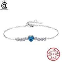 orsa jewels 925 sterling silver elegant heart shape blue austrian crystal bracelets for women female hand chain jewelry swb09