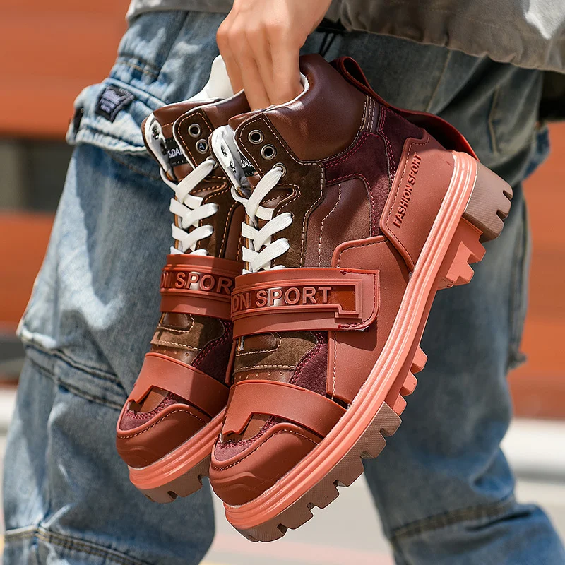 

High-top Leopard Printing Trend Sewing Sports Men's Shoes Sports Footwear Breathable running shoes reign Hiking shoes