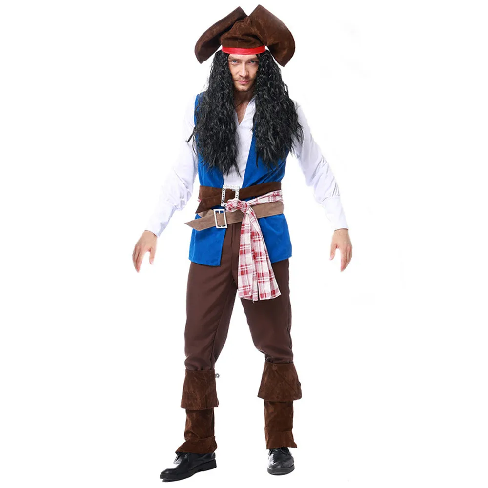 Free Shipping!Mens Ahoy Matey High Seas Pirate Costume Adult Buccaneer Captain Fancy Dress Jack Sparrow Cosplay outfit | Тематическая