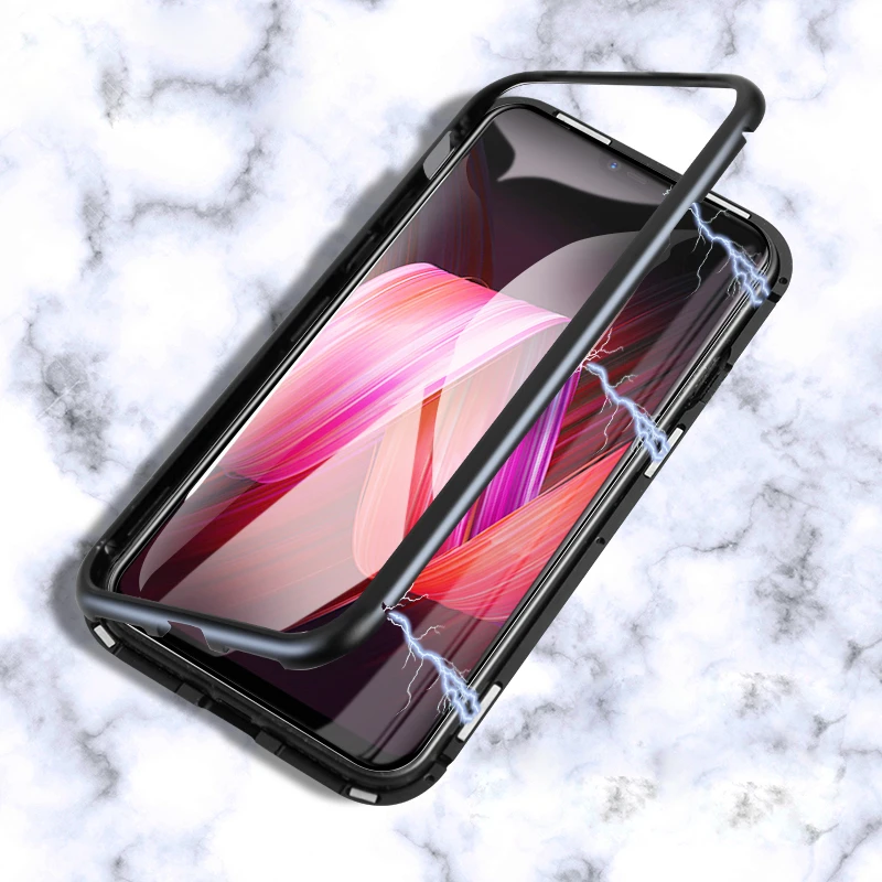 Магнитный чехол с металлической рамкой для Xiaomi Mi8 8 задняя крышка из прозрачного