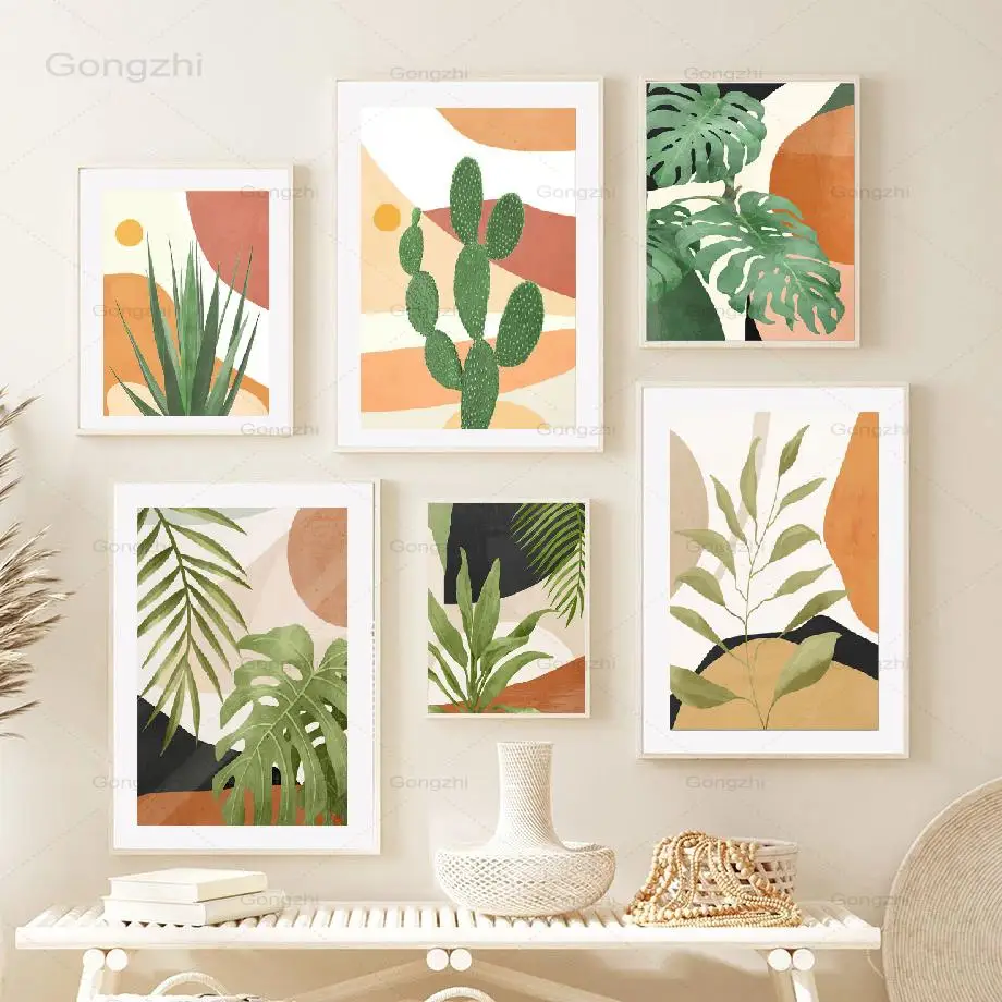 

Boho Cactus Monstera Palm Leaf Nordic Posters Abstract Plant Canvas Painting and Prints Wall Art Pictures Living Room Home Decor