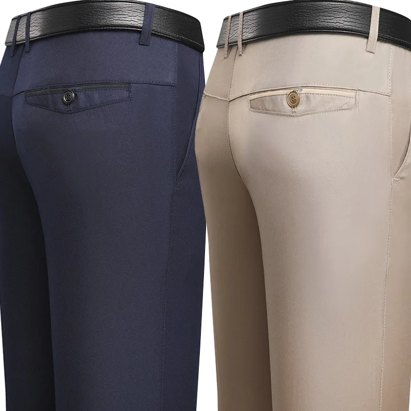 

New Fashion Summer Casual Cool And Refreshing Suit Pants Male High Waist Straight Loose Thin Men Bussiness Trousers For Men