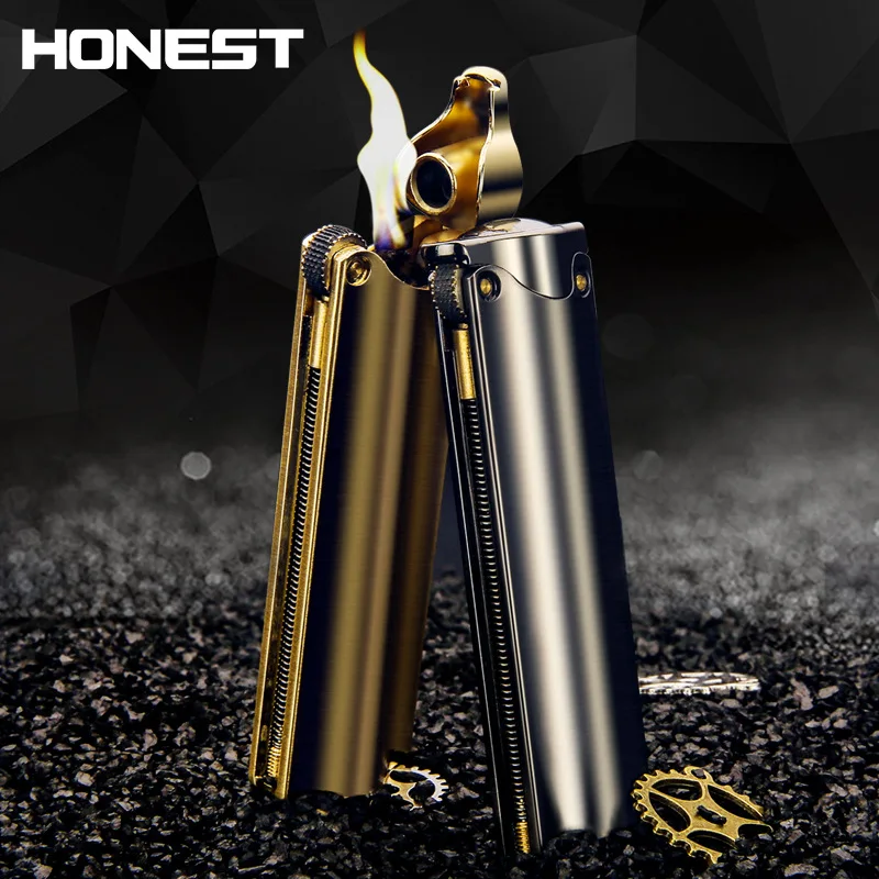 

Honest Retro Grinding Wheel Brass Lighter Kerosene High-end Portable Lighters Cigarette Accessories Gift Funny Gadgets for Men