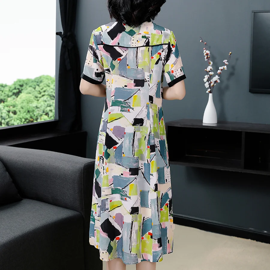 2021 с винтажным принтом шелк тутового шелкопряда сезон весна-лето Новинка: платье