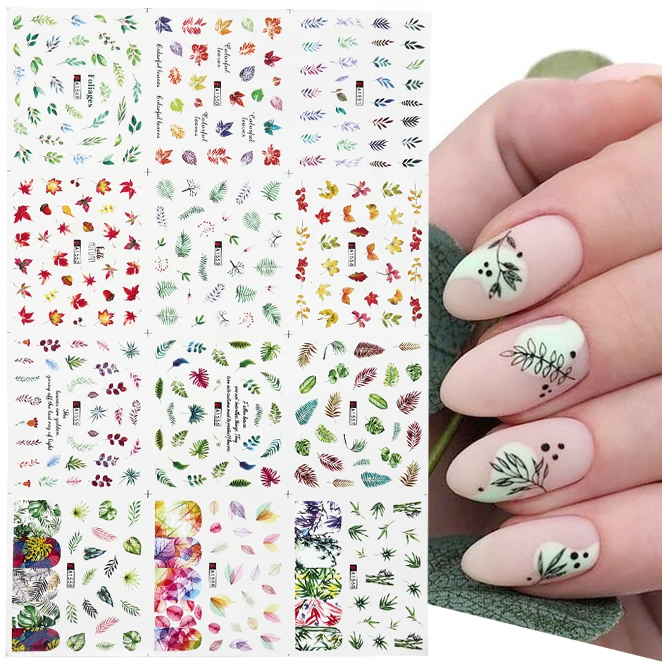 12 шт. Пружинные Слайдеры для ногтей лист Бабочка растение Зеленые простые летний