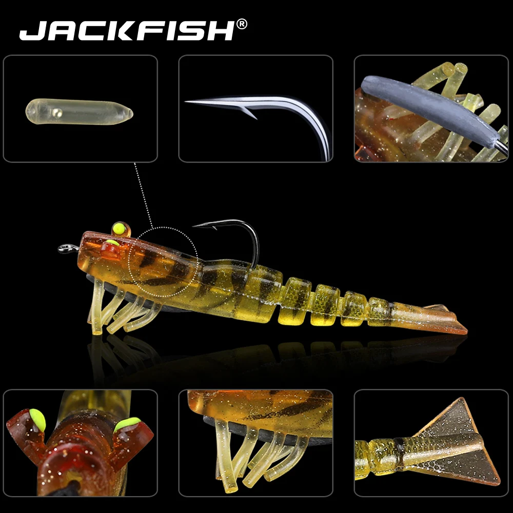 JACKFISH креветка Мягкая приманка 9 см/8 г свинцовая голова джиг искусственная приманка 3D светящиеся глаза Мягкая приманка для морские рыболовные приманки рыболовные снасти
