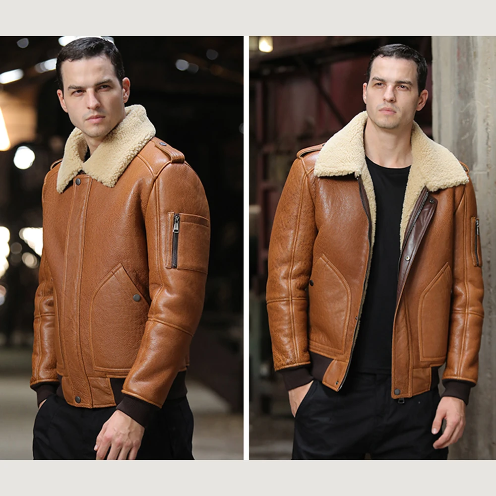 Мужская короткая куртка из натуральной овчины коричневая меха чемпиона зимняя